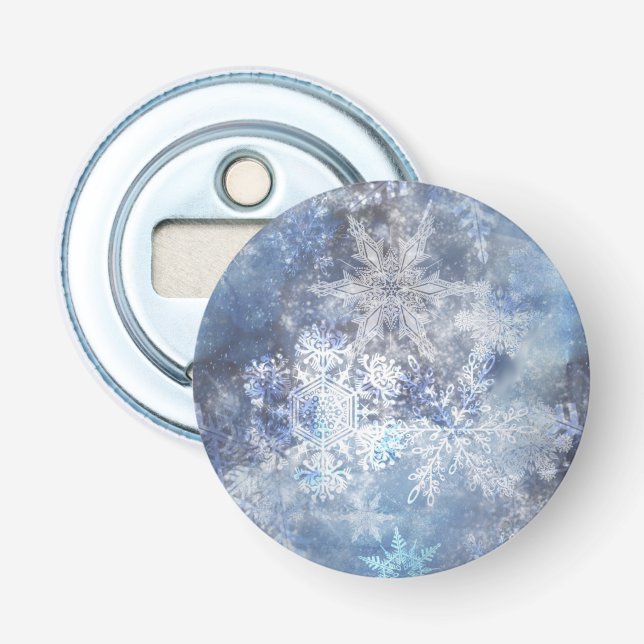 Eis und Schnee Textured Blue Weihnachtsmuster Flaschenöffner (Vorderseite)