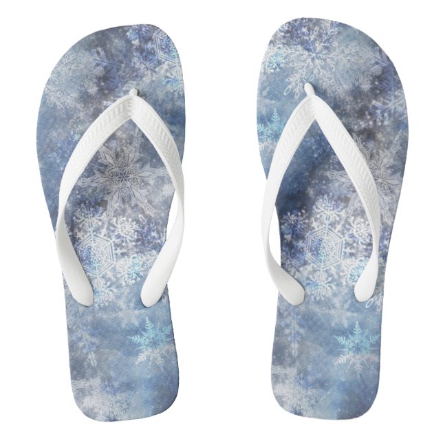 Eis und Schnee Textured Blue Weihnachtsmuster Flip Flops (Fußbett)