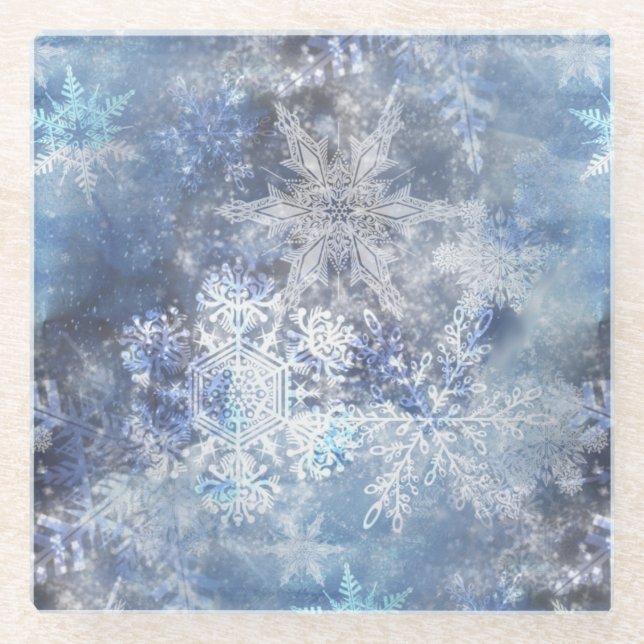 Eis und Schnee Textured Blue Weihnachtsmuster Glasuntersetzer (Vorderseite)