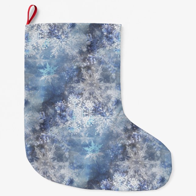 Eis und Schnee Textured Blue Weihnachtsmuster Großer Weihnachtsstrumpf (Vorderseite)