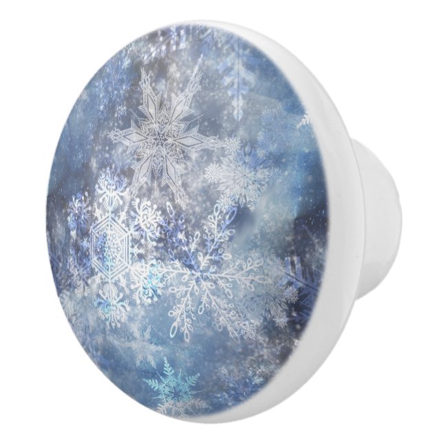 Eis und Schnee Textured Blue Weihnachtsmuster Keramikknauf (Rechts)