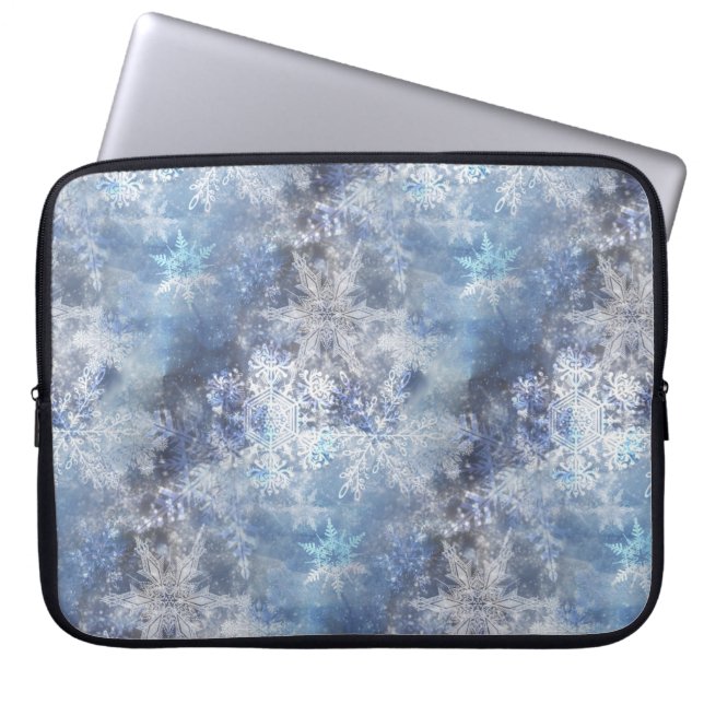 Eis und Schnee Textured Blue Weihnachtsmuster Laptopschutzhülle (Vorderseite)