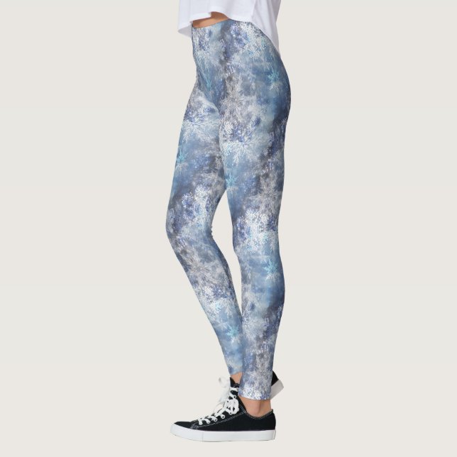 Eis und Schnee Textured Blue Weihnachtsmuster Leggings (Links)