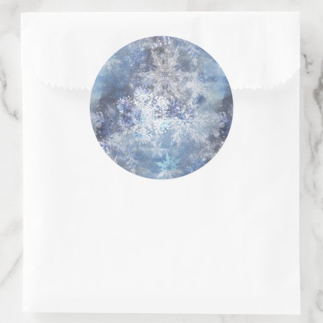 Eis und Schnee Textured Blue Weihnachtsmuster Runder Aufkleber (Tasche)