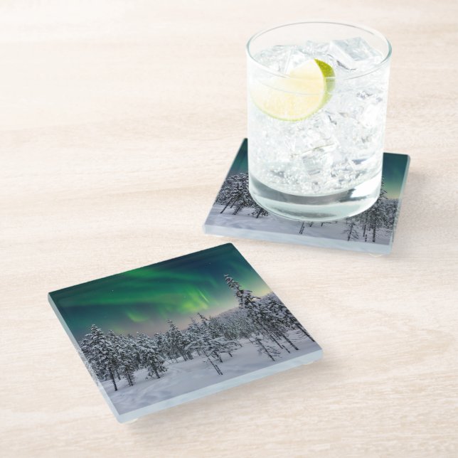 Eis und Schnee | Winterlandschaft, Finnland Glasuntersetzer (Schrägansicht)