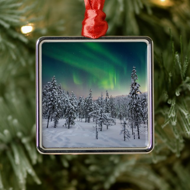 Eis und Schnee | Winterlandschaft, Finnland Ornament Aus Metall (Baum)
