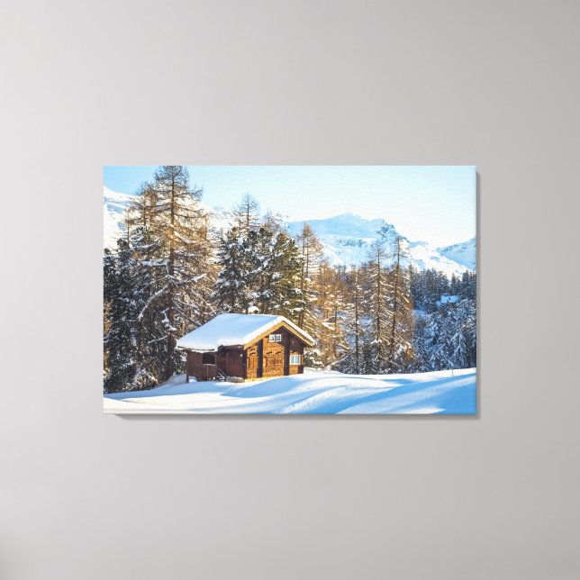 Eis und Schnee | Winterlogmelkabine Schweizer Alpe Leinwanddruck (Vorderseite)