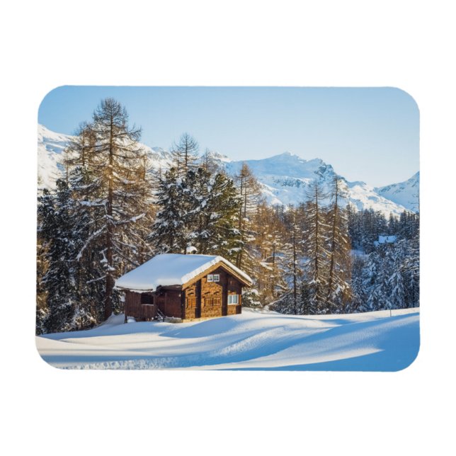Eis und Schnee | Winterlogmelkabine Schweizer Alpe Magnet (Horizontal)