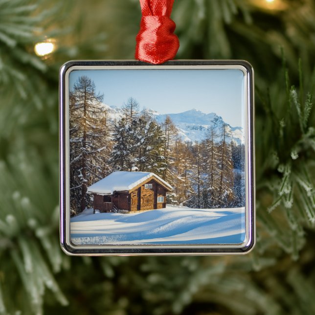 Eis und Schnee | Winterlogmelkabine Schweizer Alpe Ornament Aus Metall (Baum)