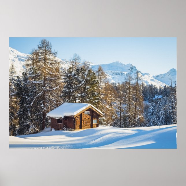 Eis und Schnee | Winterlogmelkabine Schweizer Alpe Poster (Vorne)