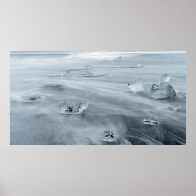 Eis und Wasser am Strand, in der Eiswelt Poster (Vorne)