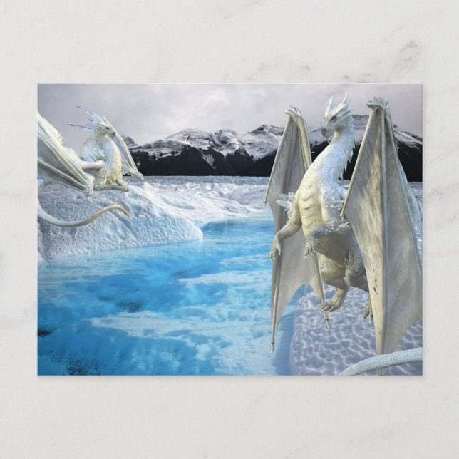 Eis White Dragon Snow Winter Postkarte (Vorderseite)