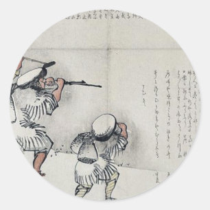 Eisangeln durch Taki, Katei Ukiyoe Runder Aufkleber