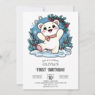 Eisbär 1. Geburtstag digital Einladung