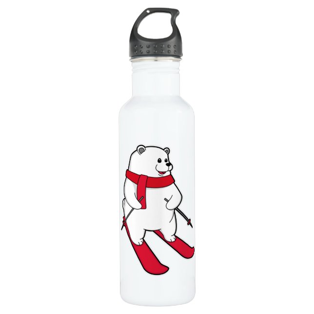 Eisbär als Skifahrer mit Ski Edelstahlflasche (Vorderseite)