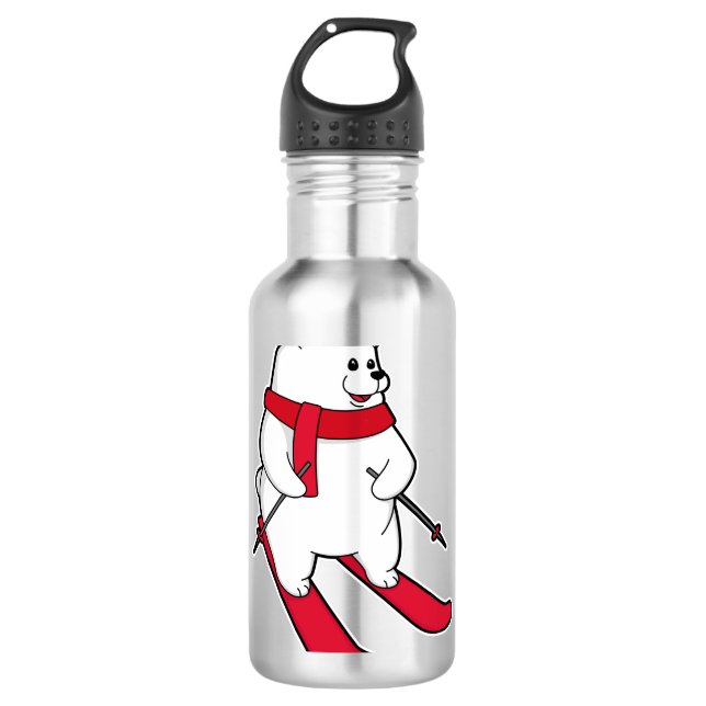 Eisbär als Skifahrer mit Ski Edelstahlflasche (Vorderseite)