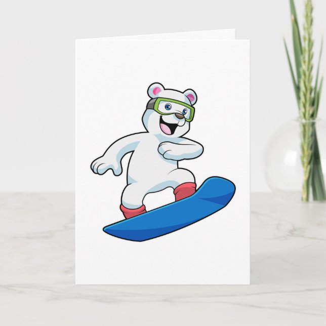 Eisbär als Snowboarder mit Snowboard Karte (Vorderseite)