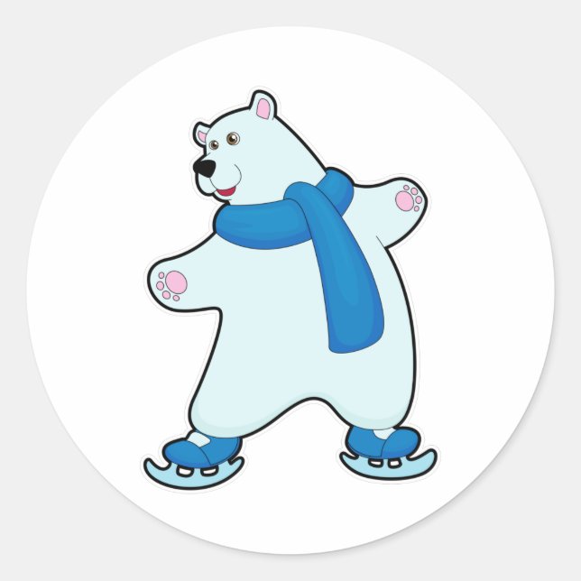 Eisbär auf der Skaten mit Scarf Runder Aufkleber (Vorderseite)