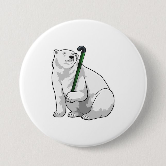 Eisbär beim Hockey mit Hockeystick Button (Vorderseite)