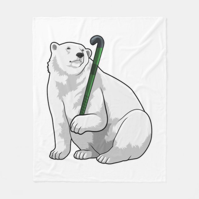 Eisbär beim Hockey mit Hockeystick Fleecedecke (Vorderseite)