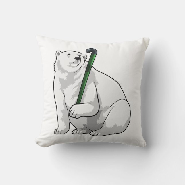 Eisbär beim Hockey mit Hockeystick Kissen (Vorderseite)