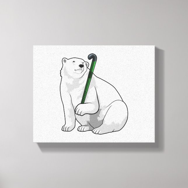 Eisbär beim Hockey mit Hockeystick Leinwanddruck (Vorderseite)