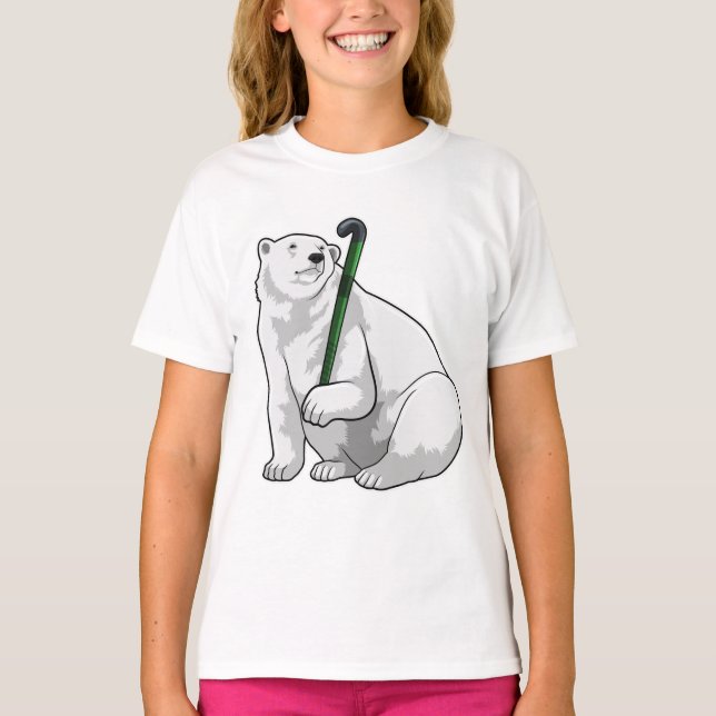 Eisbär beim Hockey mit Hockeystick T-Shirt (Vorderseite)