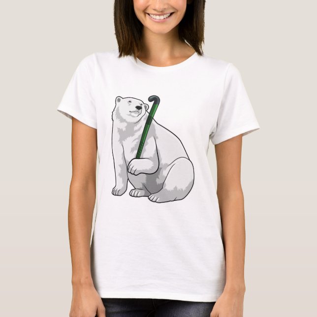 Eisbär beim Hockey mit Hockeystick T-Shirt (Vorderseite)