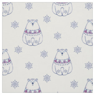 Eisbär Blau und weiße Schneeflocken Stoff