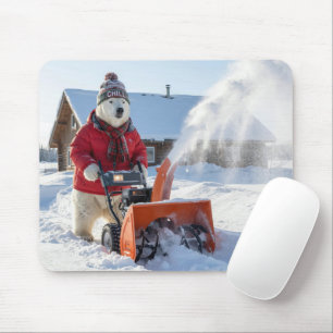 Eisbär, der einen Schneefräser schiebt Mousepad