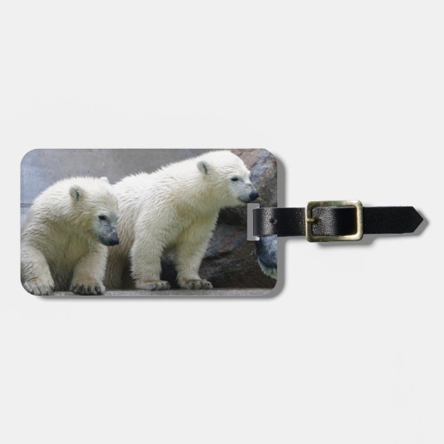 Eisbär-Gepäckanhänger mit Lederband Gepäckanhänger (Vorderseite horizontal)