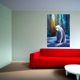 Eisbär im Schneewald   AI Art Poster
