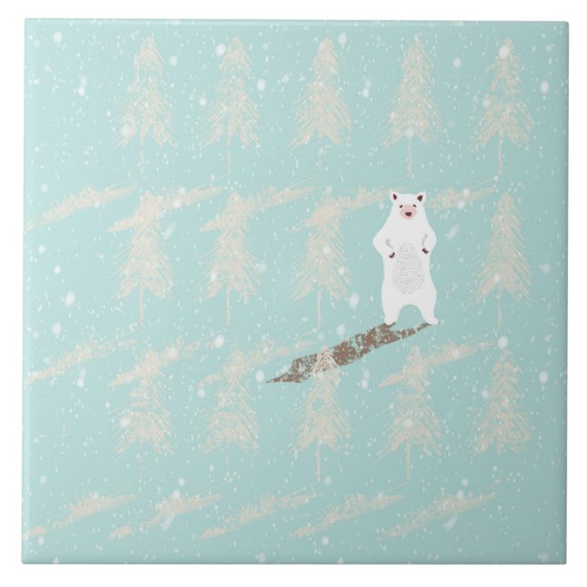 Eisbär im Schneewald Fliese (Vorderseite)