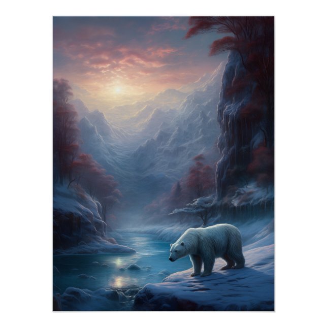 Eisbar im Winterwald Gemälde Poster (Vorderseite)