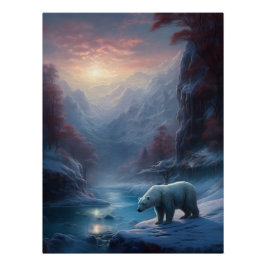 Eisbär im Winterwaldmalerei Poster