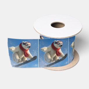 Eisbär in der Luft auf einem Snowboard Satinband
