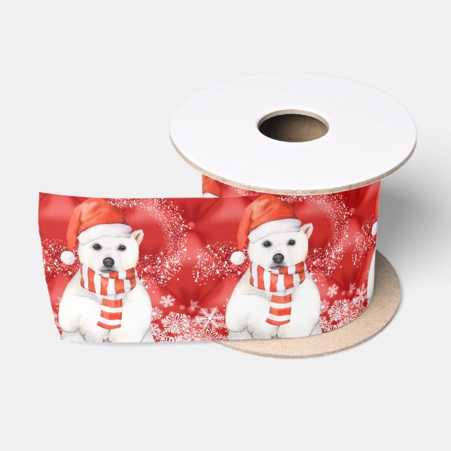 Eisbär in einer Sankt-Kappe - Weiß der Satinband (Spule)
