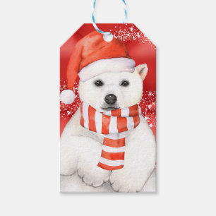 Eisbär in einer santa-Kappe - Schneeflocken mit W Geschenkanhänger