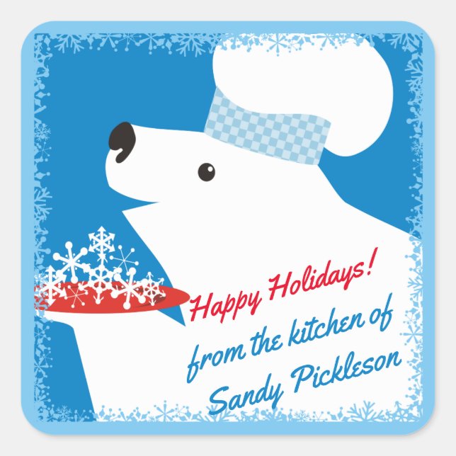 Eisbär Koch für Schneeflocken Weihnachten Quadratischer Aufkleber (Vorderseite)
