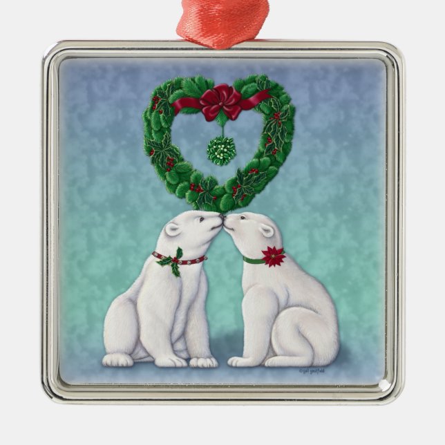 Eisbär-Kuss-Verzierung Silbernes Ornament (Vorne)
