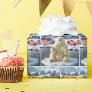 Eisbär mit grönländischen und amerikanischen Flagg Geschenkpapier