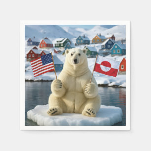 Eisbär mit grönländischen und amerikanischen Flagg Serviette
