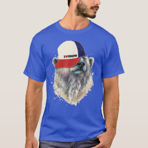 Eisbär mit Hut Ich liebe Schnee Herz T-Shirt