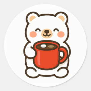Eisbär mit Kaffee – Süßer Tieraufkleber Runder Aufkleber