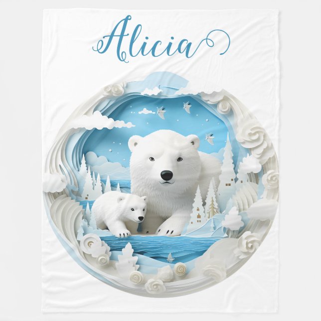 Eisbär mit kalter Arktis Weißer Winter Fleecedecke (Vorderseite)