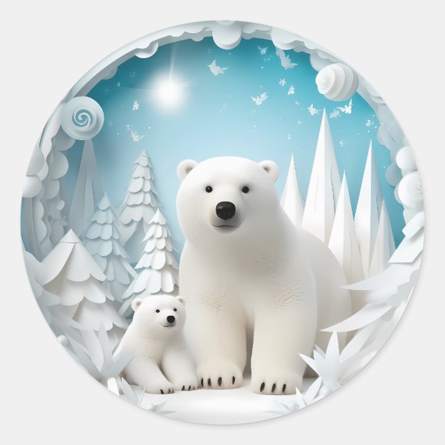 Eisbär mit kalter Arktis Weißer Winter Runder Aufkleber (Vorderseite)