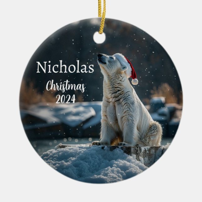 Eisbär mit Personalisiertem Ornament der Santa Cap (Vorne)