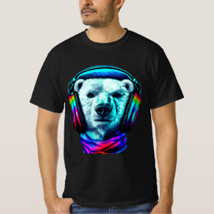 Eisbär mit Regenbogen-Kopfhörern T-Shirt