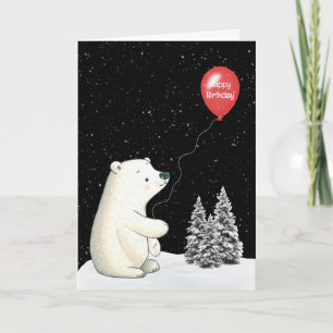 Eisbär mit rotem Geburtstagsballon Karte