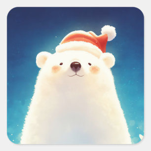 Eisbär mit Santa Hut und roten Ahornblättern Quadratischer Aufkleber